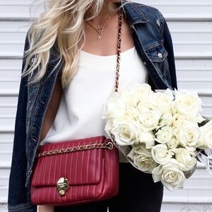 HENRI BENDEL No.7 Oxblood Burgundy Quilted Gold Chain Leather Crossbody Purse